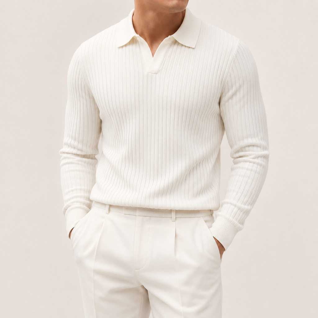Elite Ribbed Knit Polo - White S