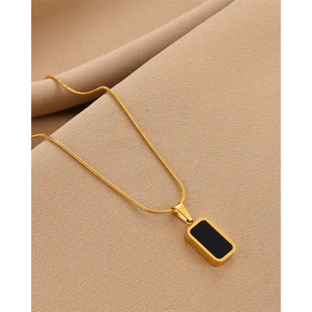Gold Necklace with Black Enamel
