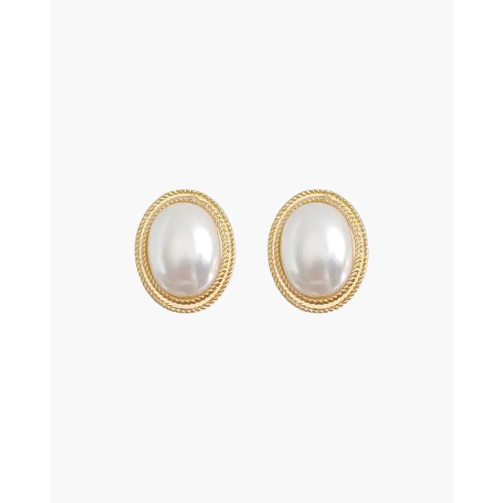 Gold Oval Pearl Studs