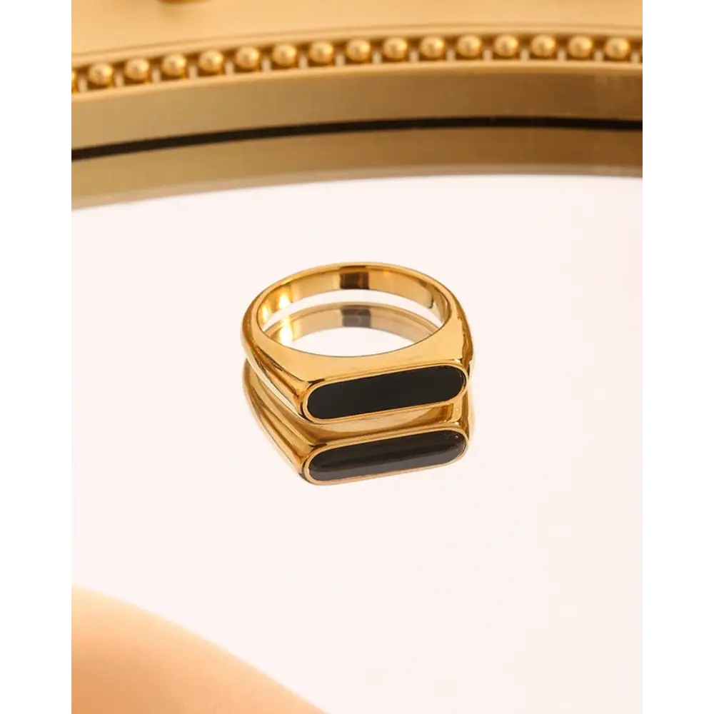 Gold Signet Ring with Black Enamel - 8
