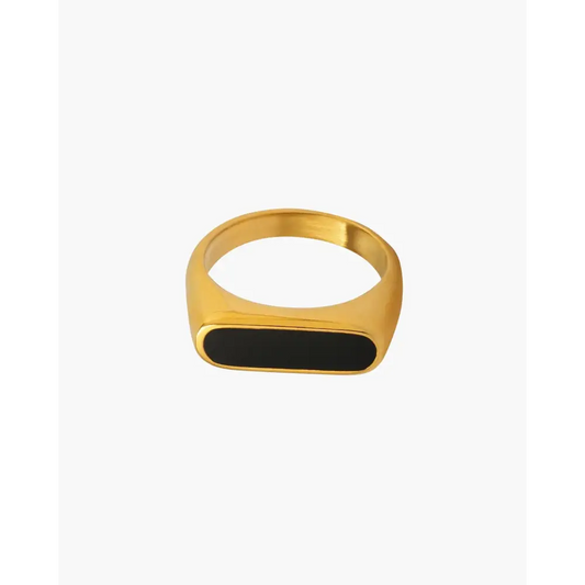 Gold Signet Ring with Black Enamel