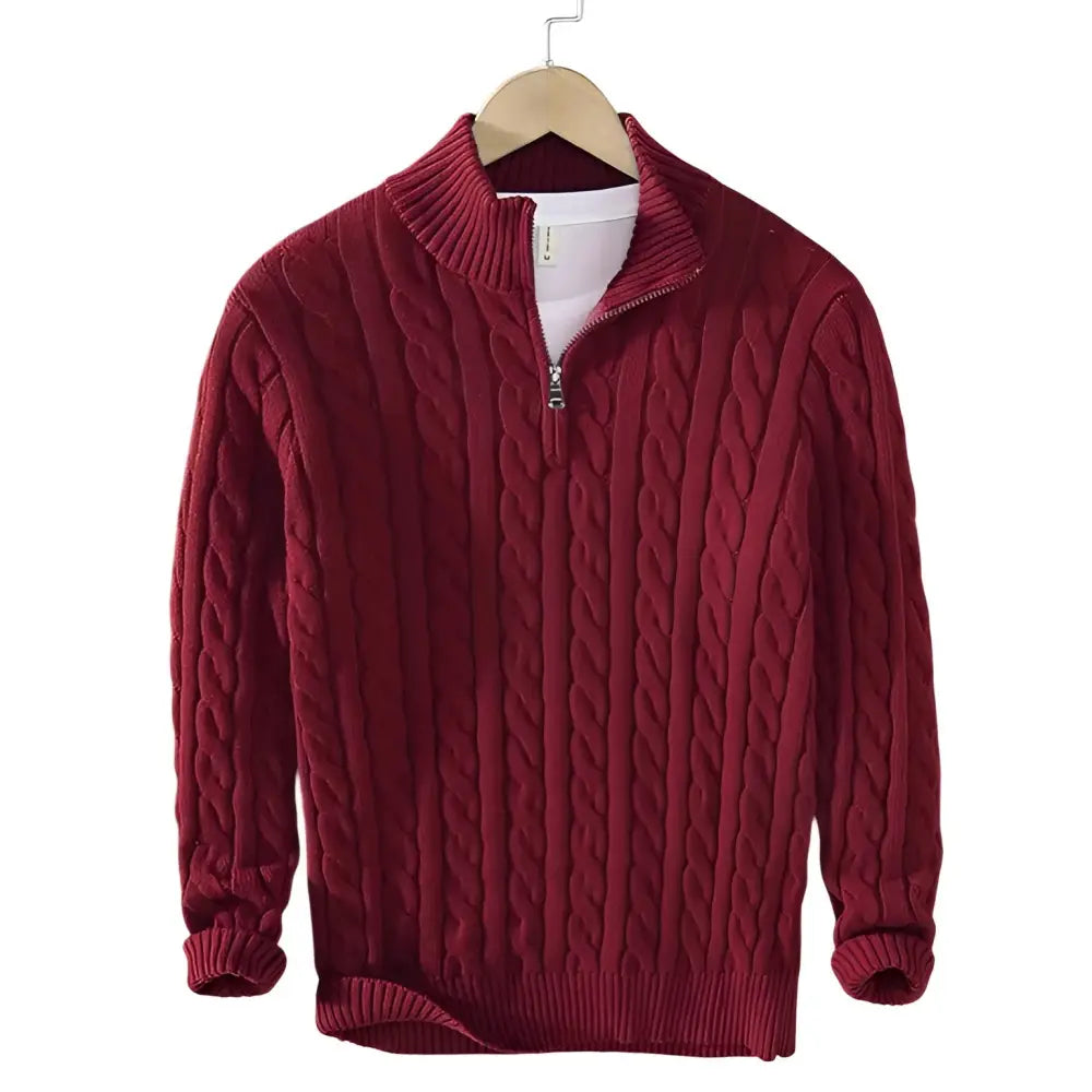 Heritage Cable Half-Zip Sweater - Burgundy / S