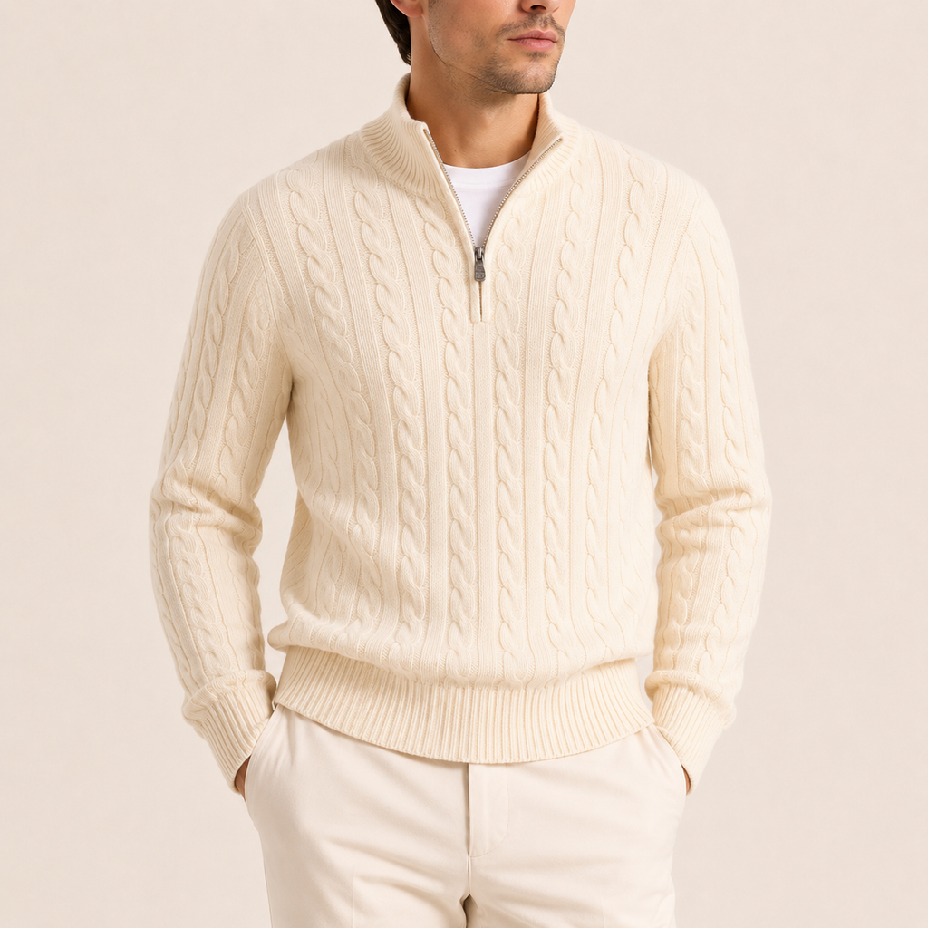 Heritage Cable Half-Zip Sweater - Beige S