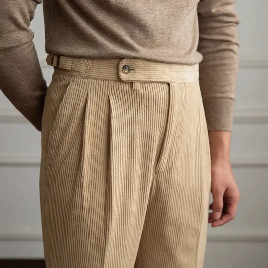 Heritage Corduroy Pleated Trousers - Beige / 28