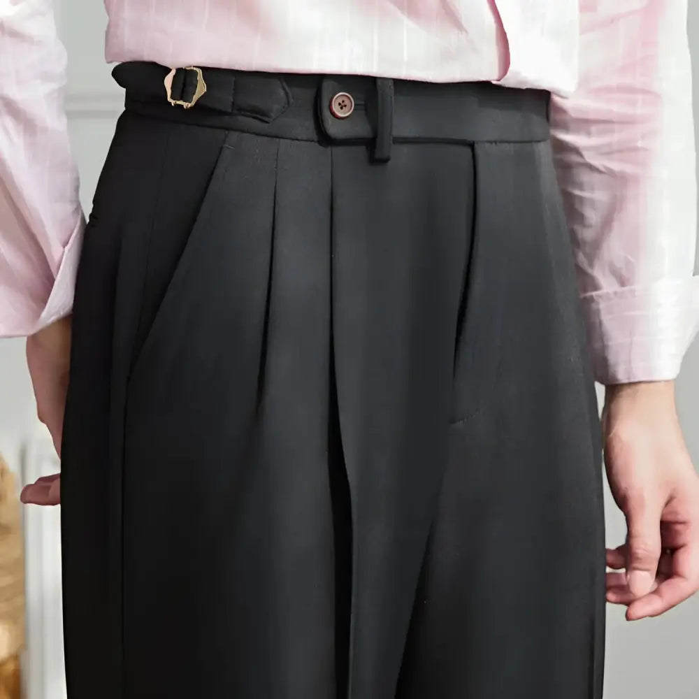 Heritage Pleated Wool Trousers - Black / 28