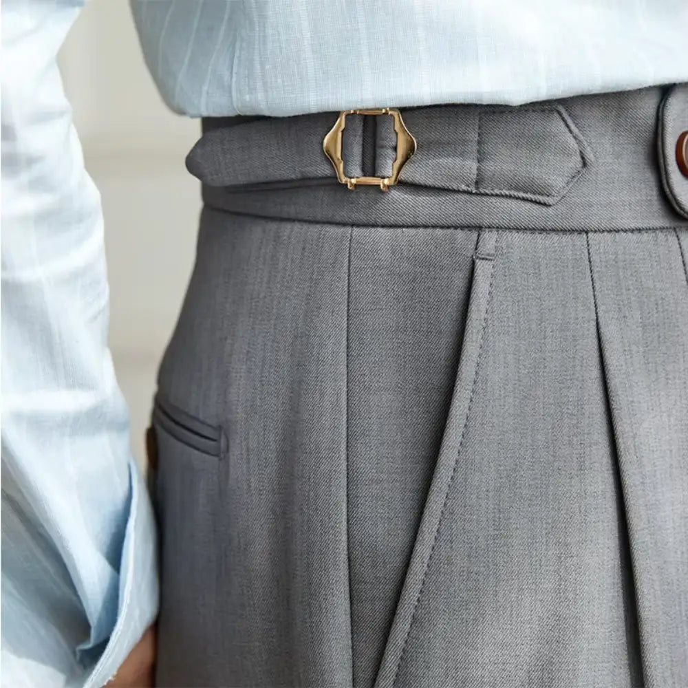 Heritage Pleated Wool Trousers - Stone Gray / 28