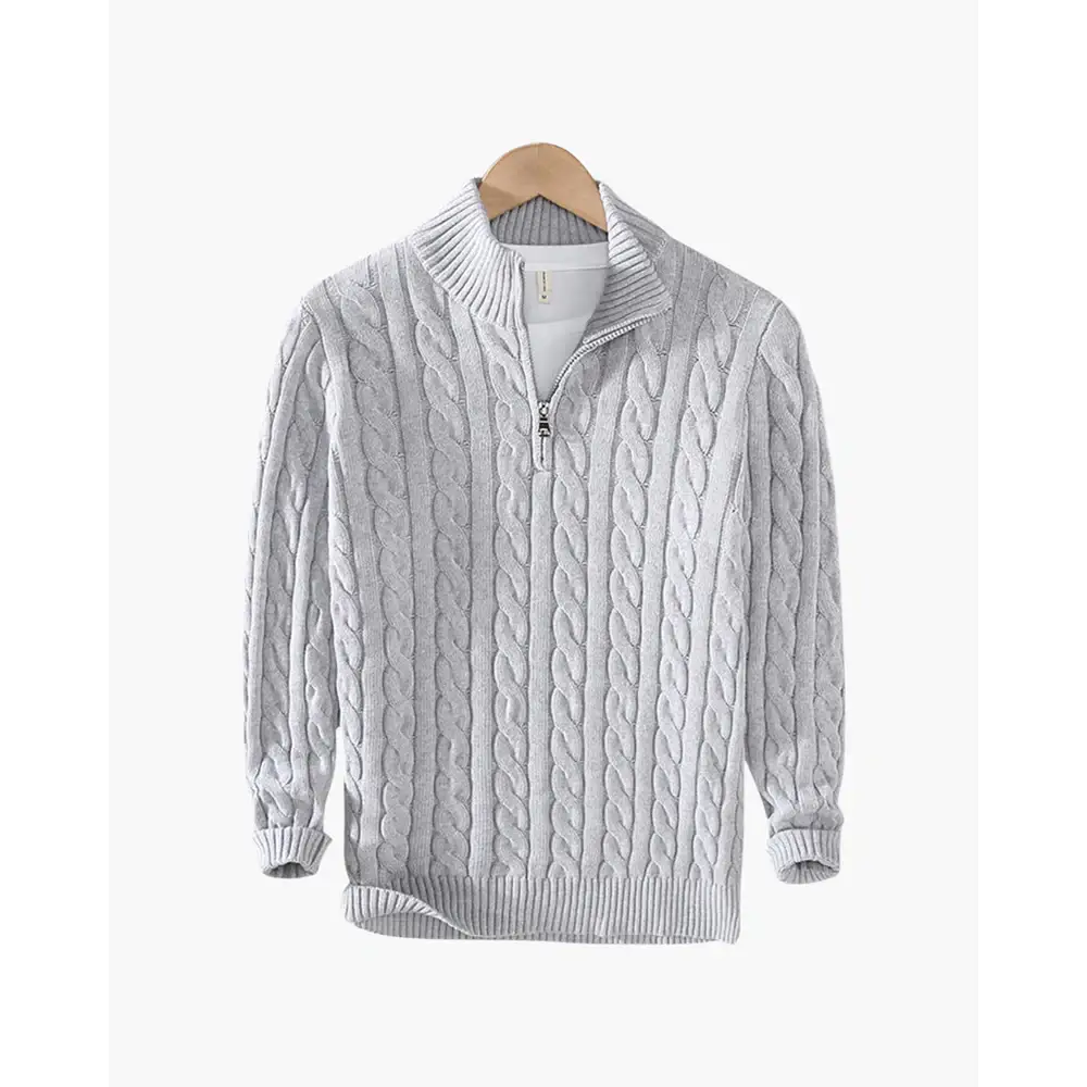 Heritage Shawl Collar Cable Knit - Light Grey / S