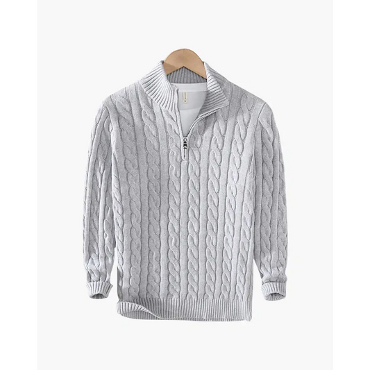 Heritage Shawl Collar Cable Knit - Light Grey / S