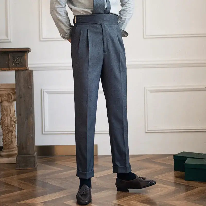 High-Rise Pleated Wool Trousers
