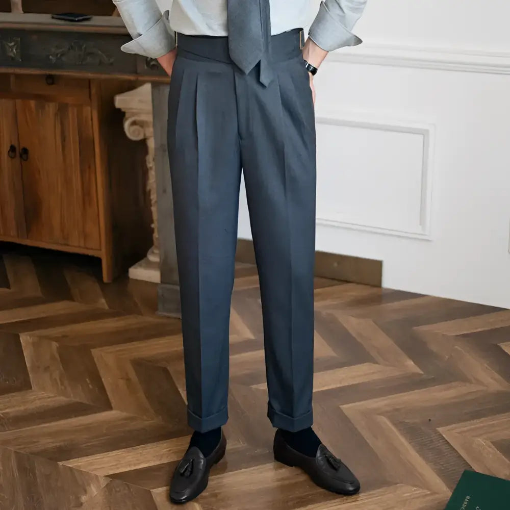 High-Rise Pleated Wool Trousers