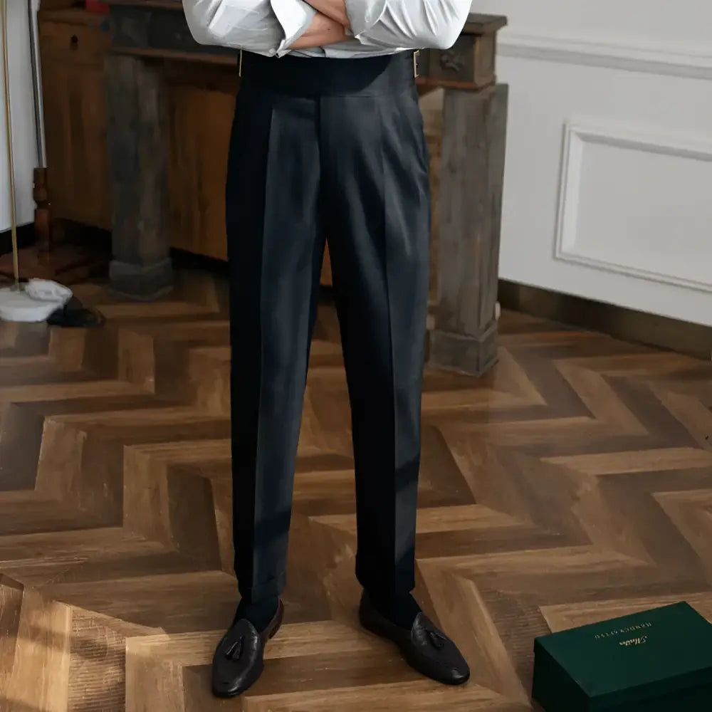 High-Rise Pleated Wool Trousers
