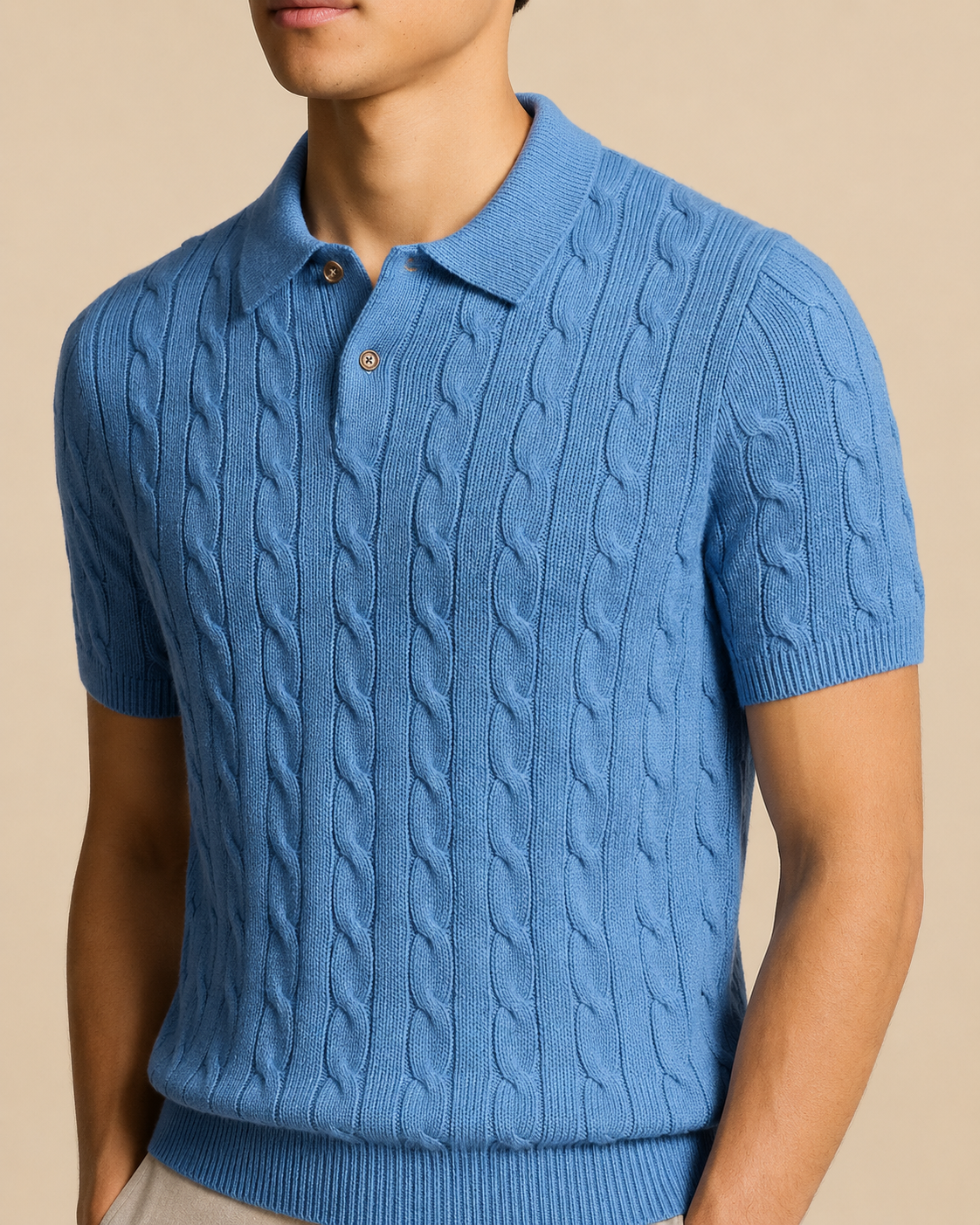 Iconic Cable Knit Polo - Blue S