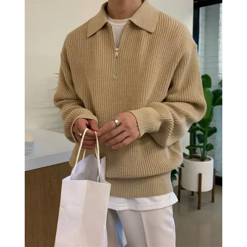Knitted Half-Zip Polo Sweater