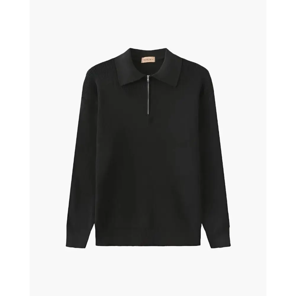 Knitted Half-Zip Polo Sweater - Dark Gray / S
