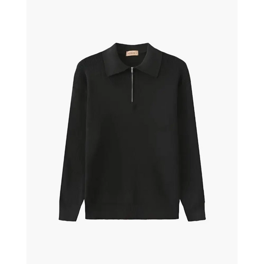Knitted Half-Zip Polo Sweater - Dark Gray / S