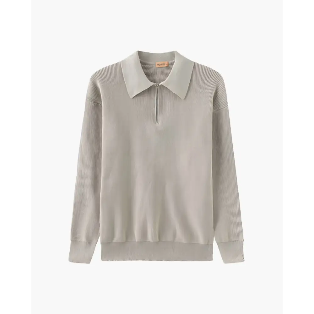 Knitted Half-Zip Polo Sweater - Light Gray / S