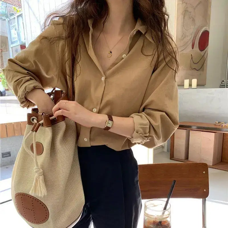 Ladies’ Silk Satin Button-Up Shirt