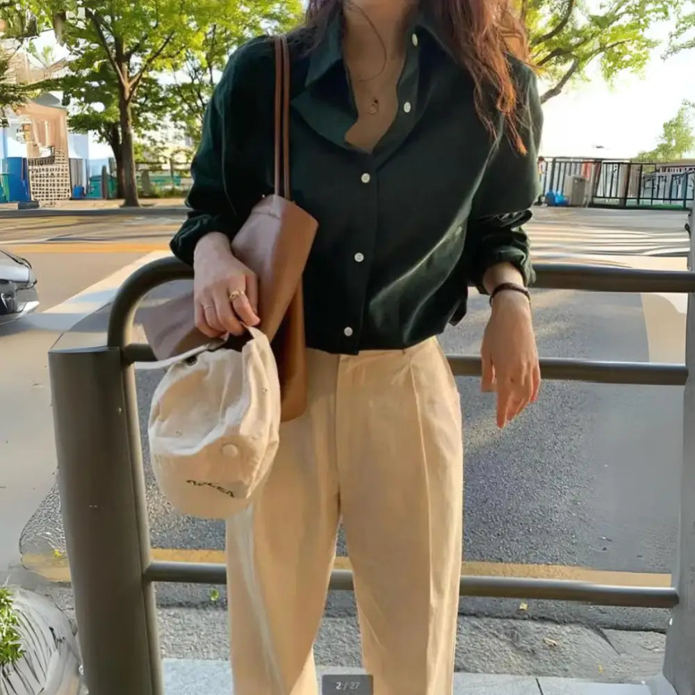 Ladies’ Silk Satin Button-Up Shirt