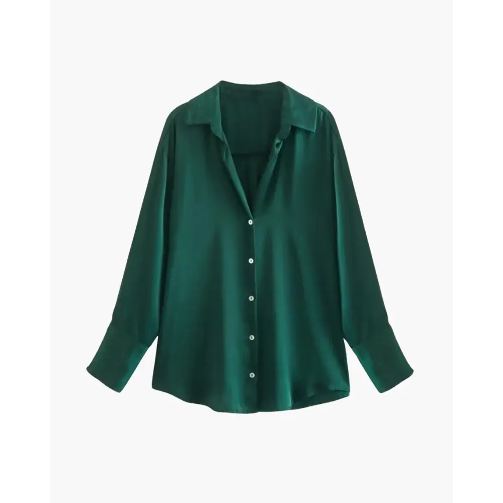 Ladies’ Silk Satin Button-Up Shirt - Emerald Green / XS