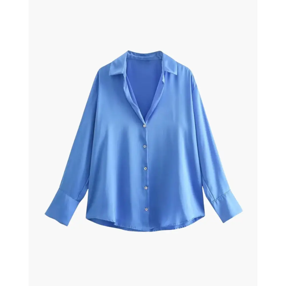 Ladies’ Silk Satin Button-Up Shirt - Light Blue / XS