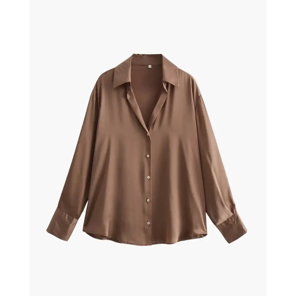 Ladies’ Silk Satin Button-Up Shirt - Sandy Brown / XS