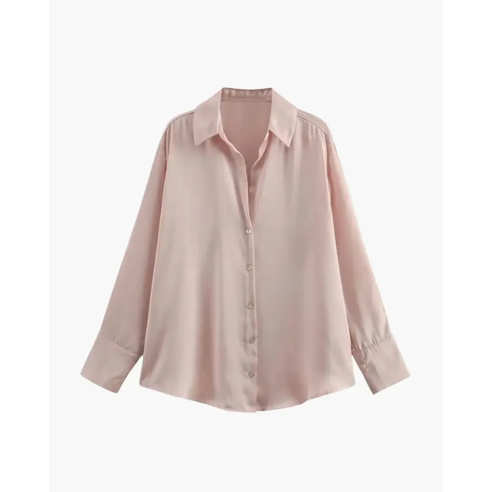 Ladies’ Silk Satin Button-Up Shirt - Spring Pink / XS