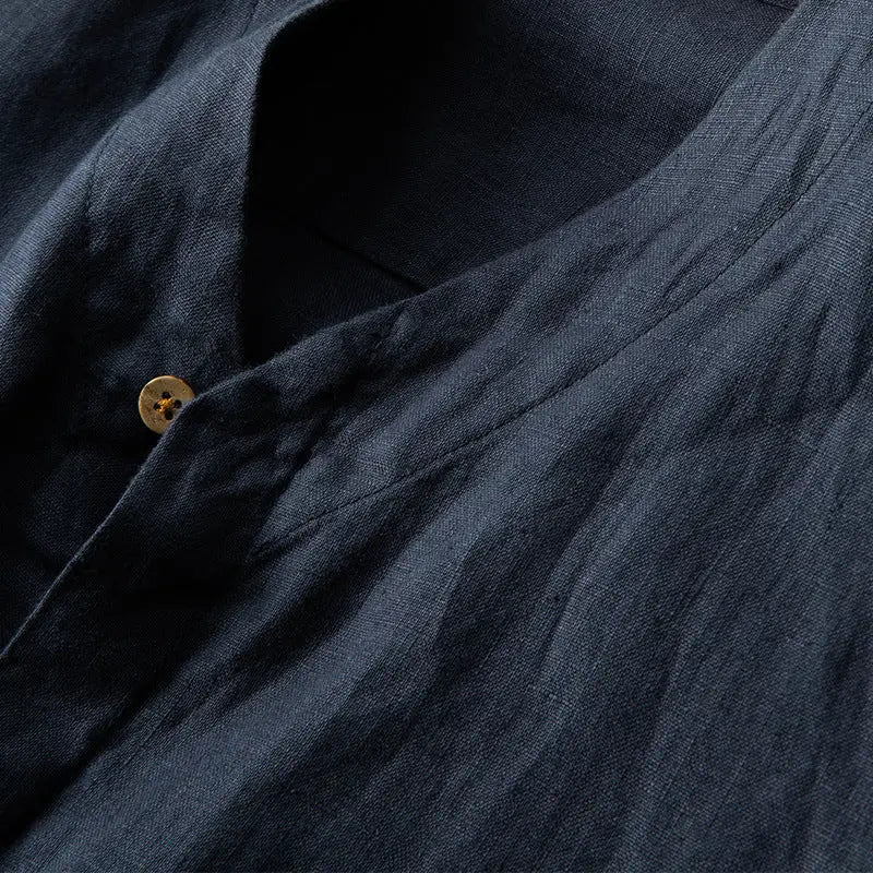 Linen Band-Collar Shirt