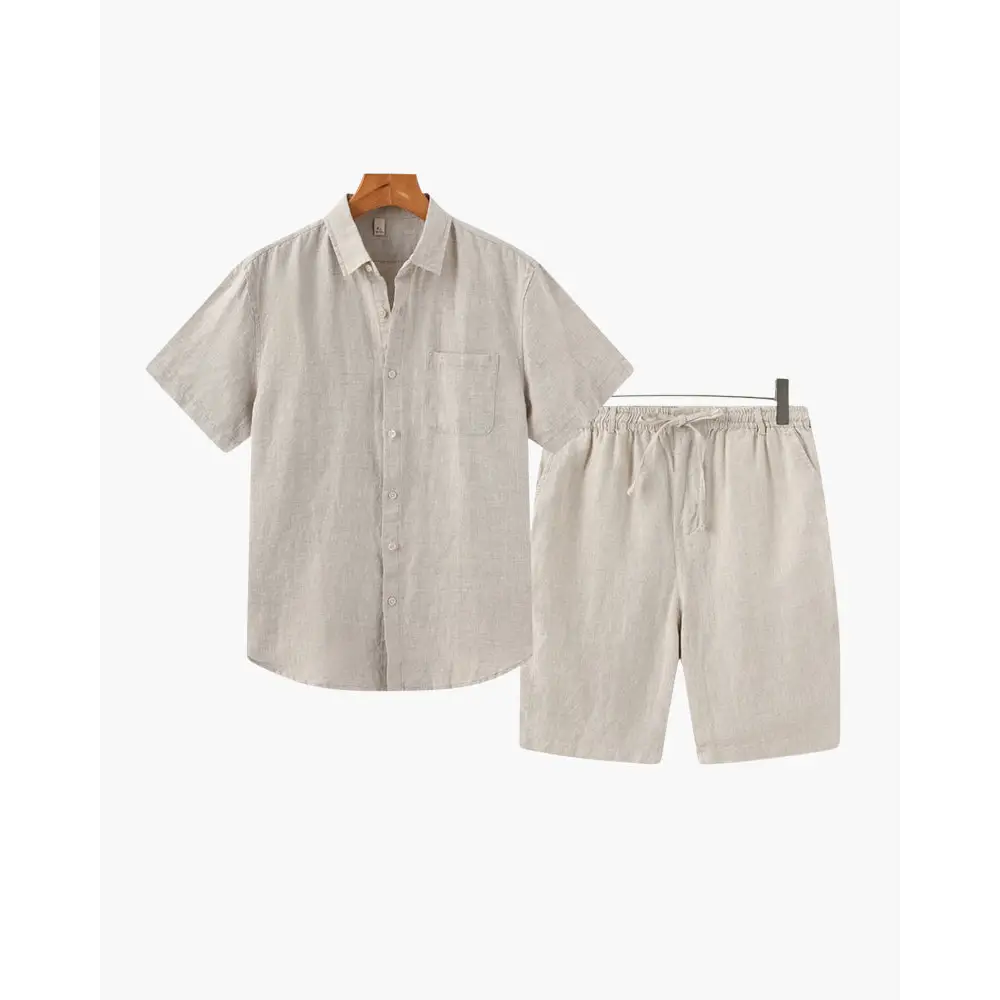 Linen Blend Summer Set (Shirt & Shorts) - Beige / Beige / S