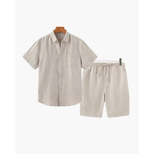 Linen Blend Summer Set (Shirt & Shorts) - Beige / Beige / S
