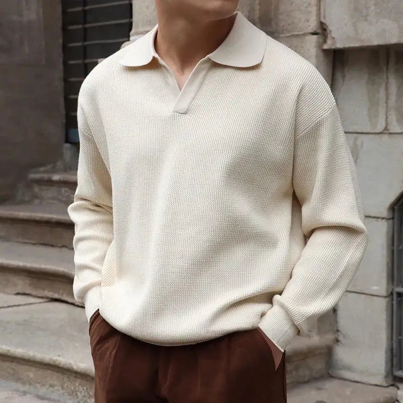 Long Sleeve Knit Polo - Cream / S