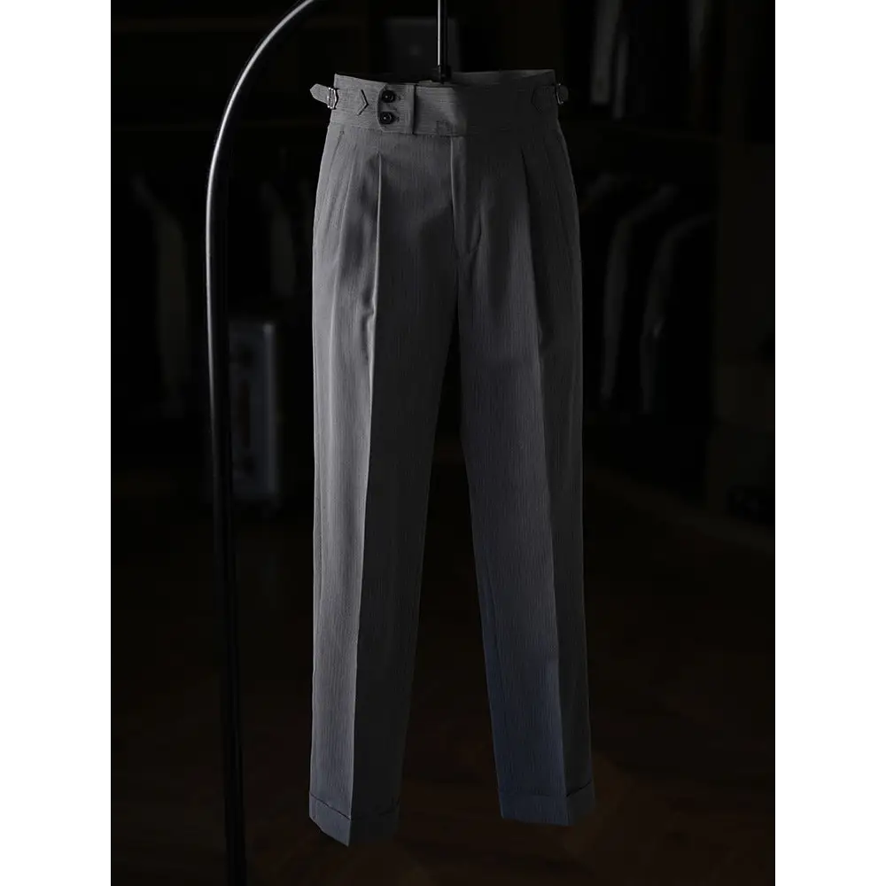 Mayfair Striped Pleated Trousers - Graphite Gray / 28