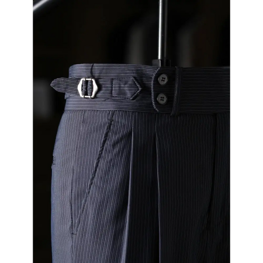 Mayfair Striped Pleated Trousers - Midnight Black / 28