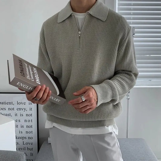 Minimalist Knit Quarter-Zip Sweater - Grey / S