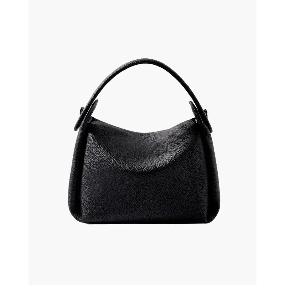 Minimalist Leather Shoulder Bag - Black