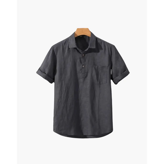 Minimalist Linen Blend Short Sleeve Shirt - Gray / M