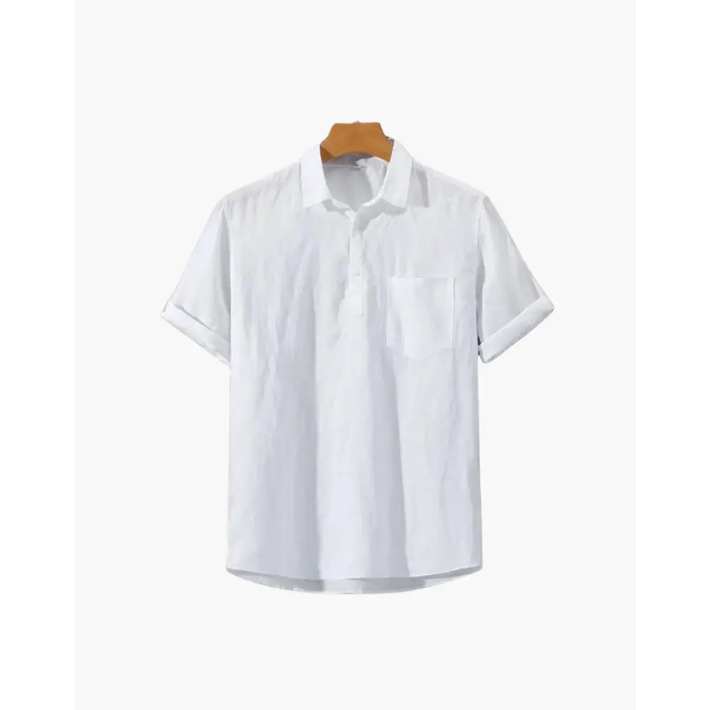Minimalist Linen Blend Short Sleeve Shirt - White / M