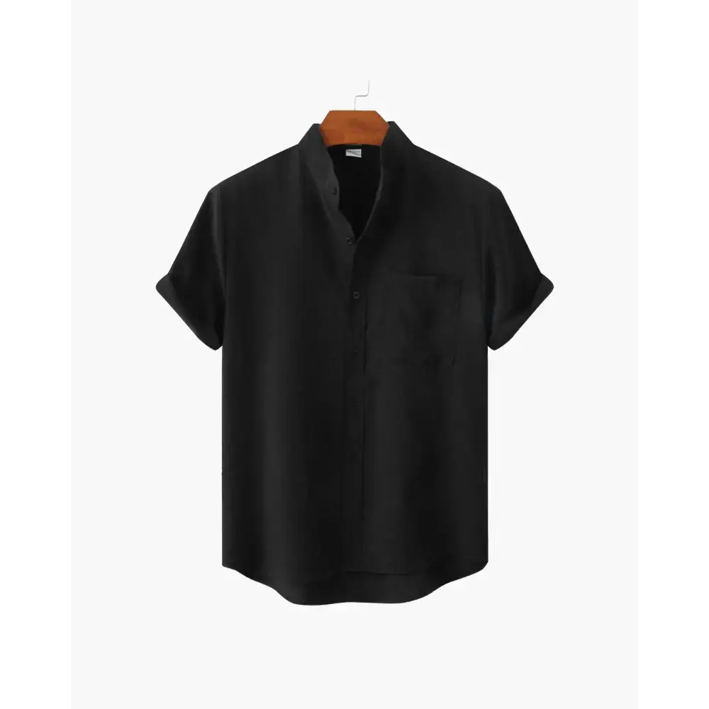 Minimalist Split-Neck Shirt - Black / S