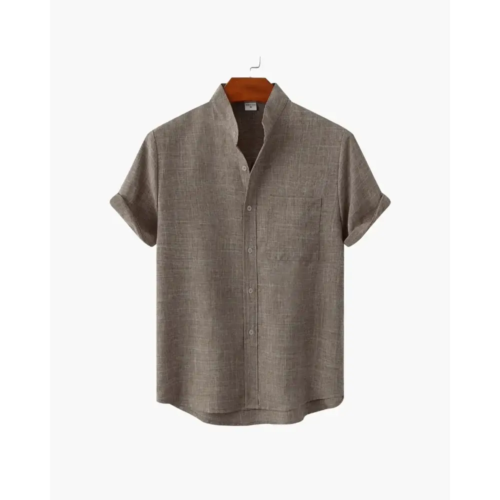 Minimalist Split-Neck Shirt - Brown / S