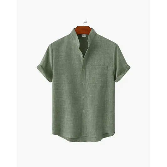 Minimalist Split-Neck Shirt - Green / S