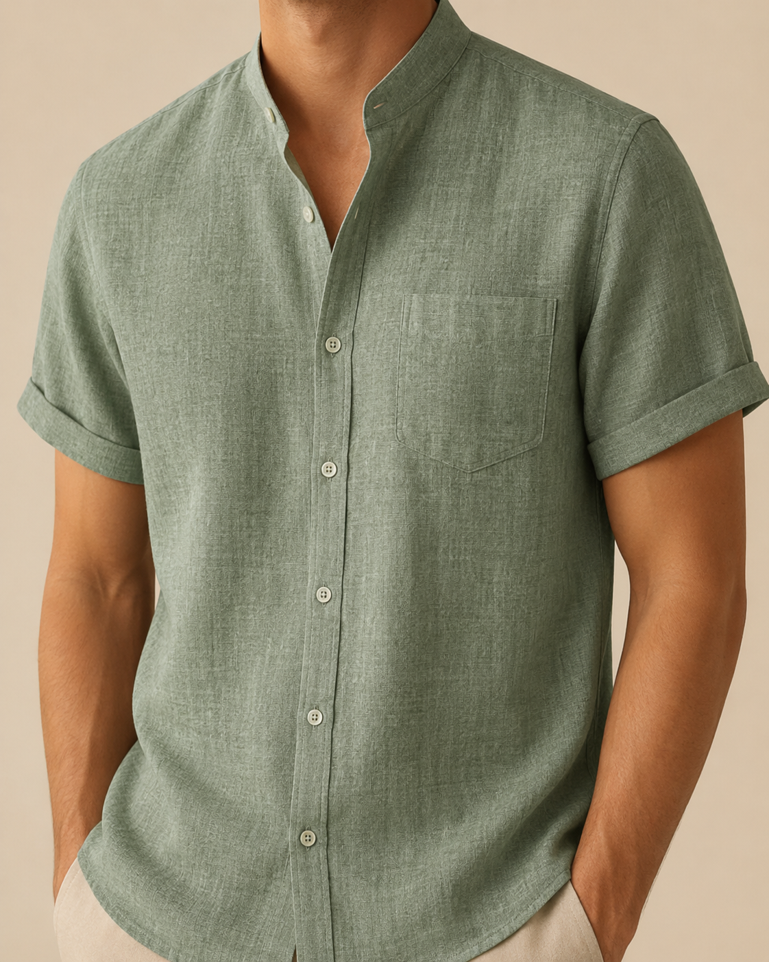 Minimalist Split-Neck Shirt - Green S