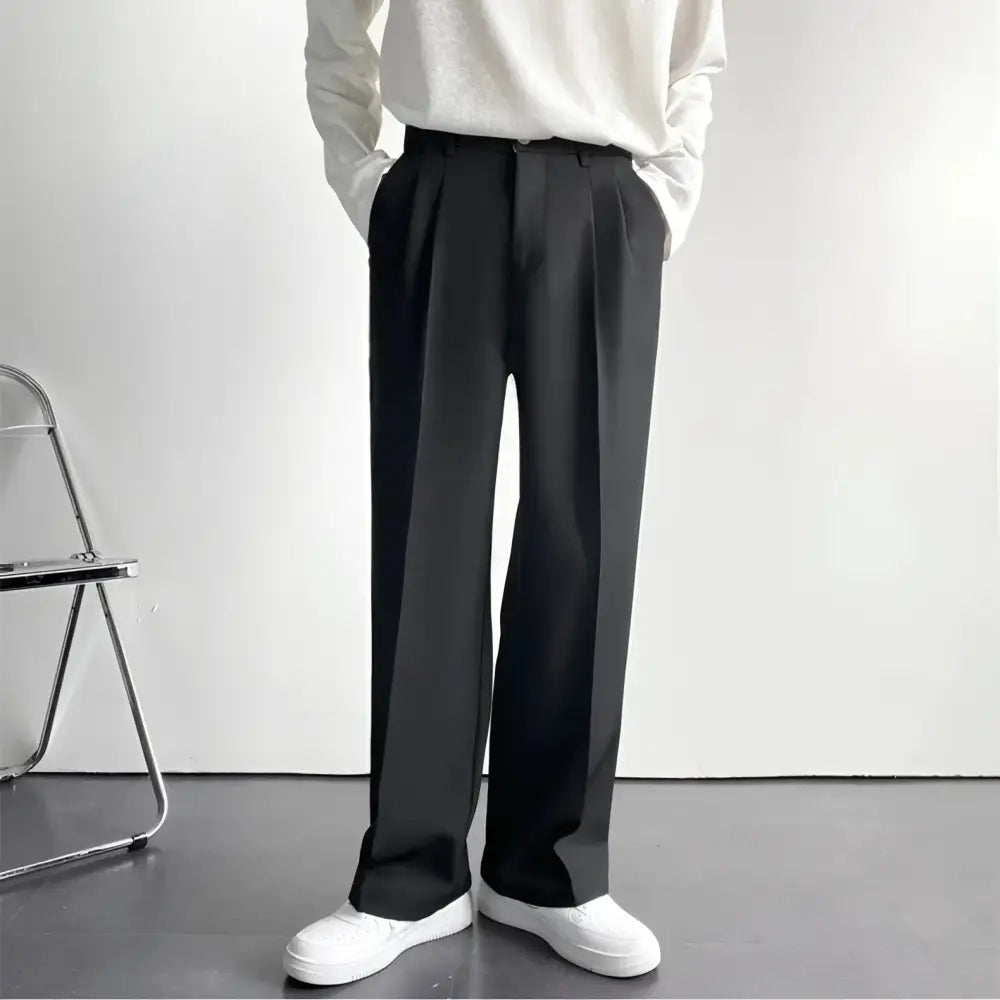 Minimalist Wide-Leg Trousers - Black / S