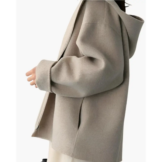Minimalist Wool Hooded Lady Coat