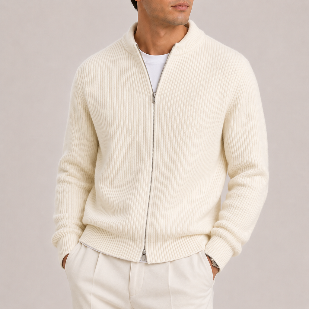 Minimalist Zip Cardigan - Beige S