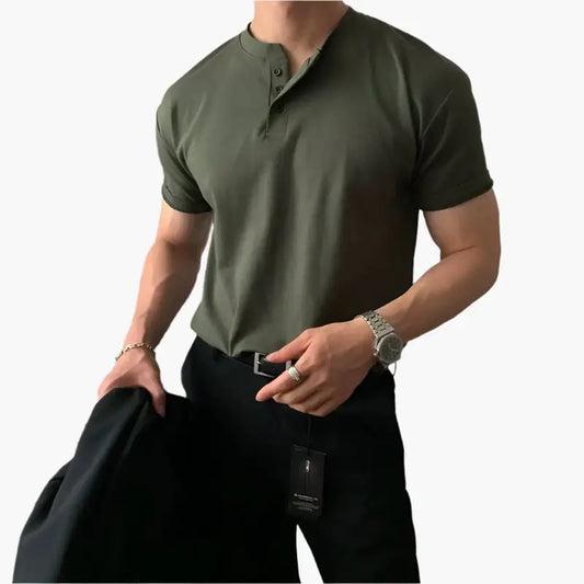 Modern Buttoned Collar Knit Polo - Dark Green / S