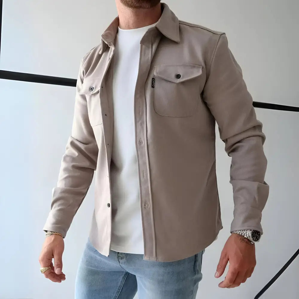 Modern Utility Overshirt Jacket - Beige / S