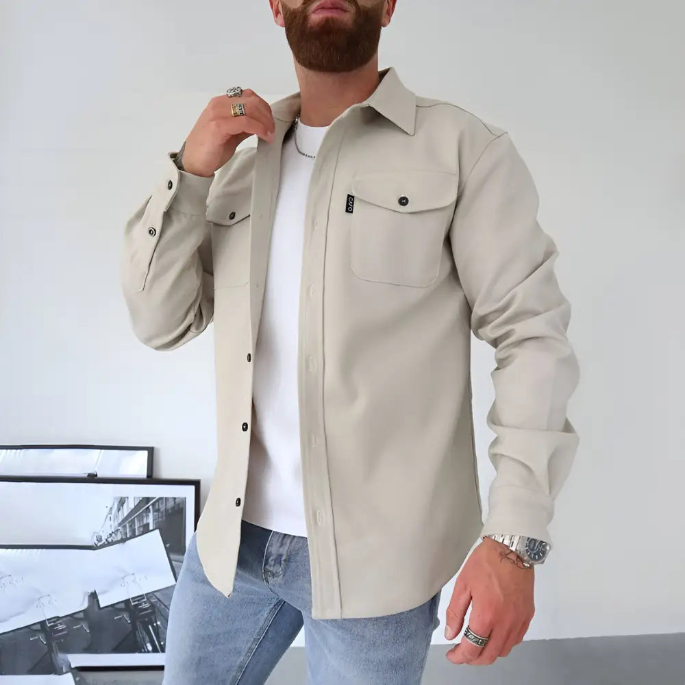 Modern Utility Overshirt Jacket - Light Beige / S