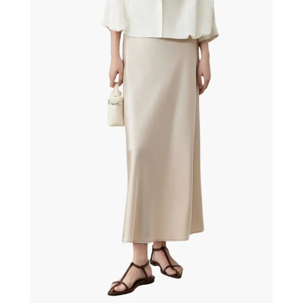 Old Money High-Waist Silk Skirt - Beige / S