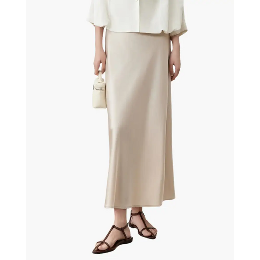 Old Money High-Waist Silk Skirt - Beige / S