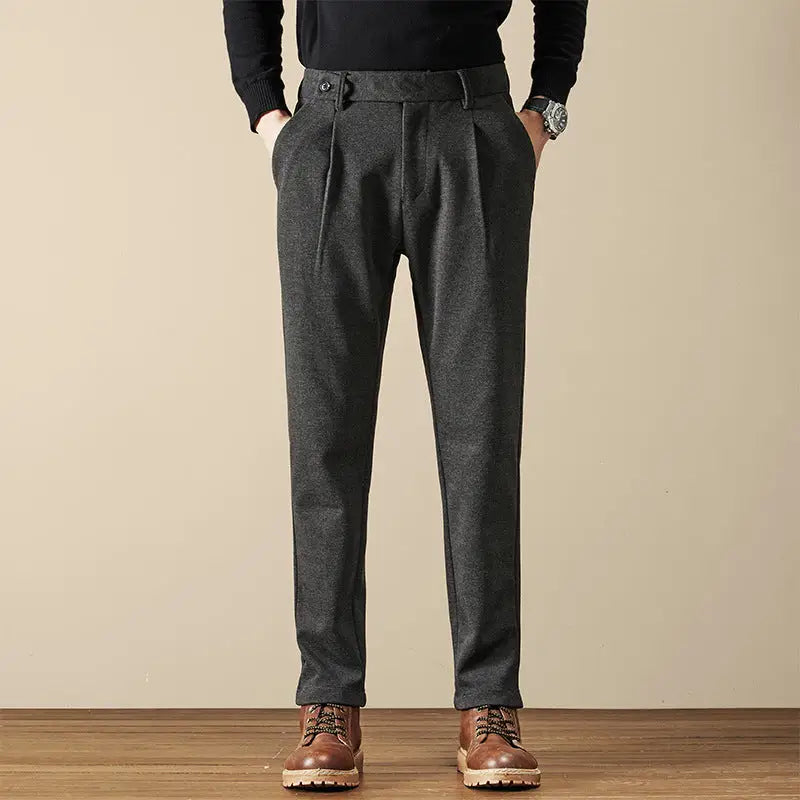 Pleated Wool Blend Trousers