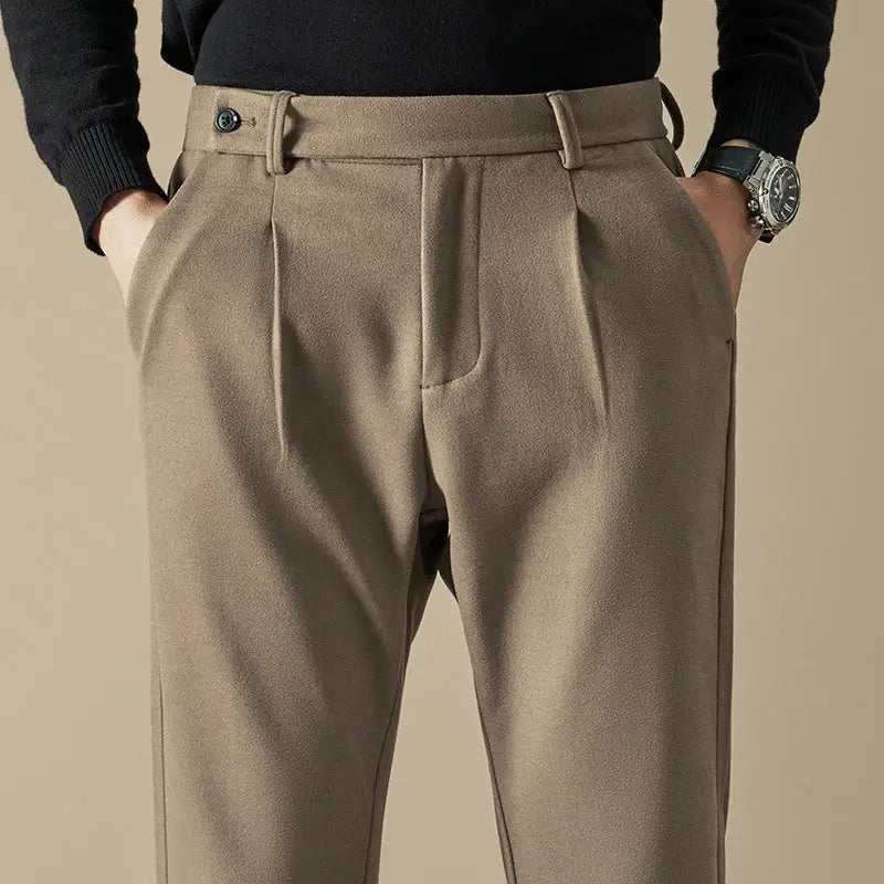 Pleated Wool Blend Trousers - Beige / 27